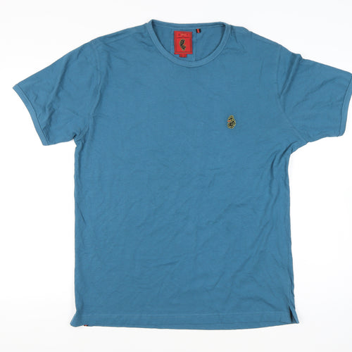 Luke Men’s Blue Cotton Crew Neck T-Shirt Size M Embroidered Logo