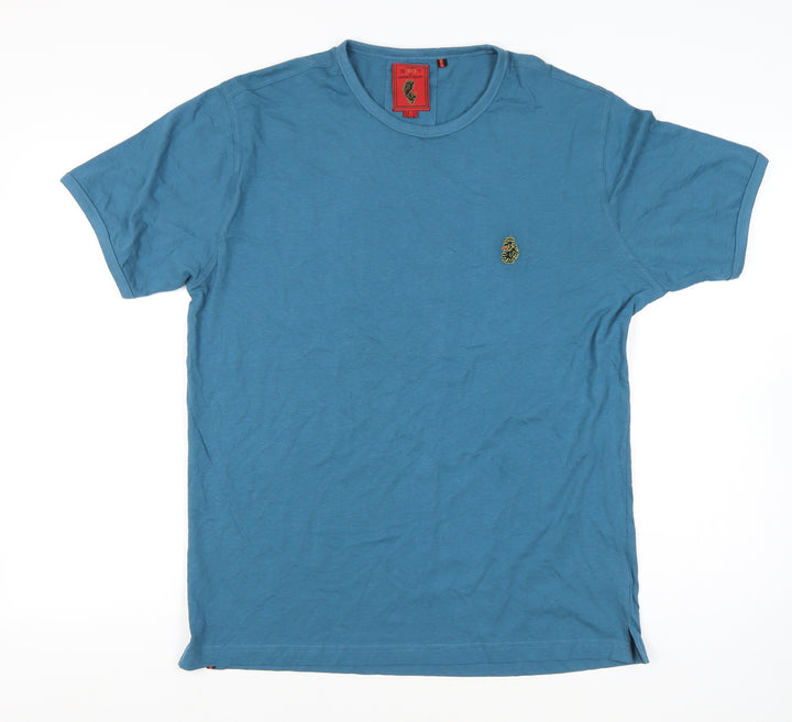 Luke Men’s Blue Cotton Crew Neck T-Shirt Size M Embroidered Logo