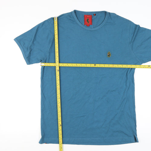 Luke Men’s Blue Cotton Crew Neck T-Shirt Size M Embroidered Logo