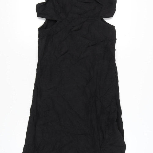 ASOS DESIGN Women’s Black Midi Slip Dress Size 14 Sleeveless Ruched Cut Out
