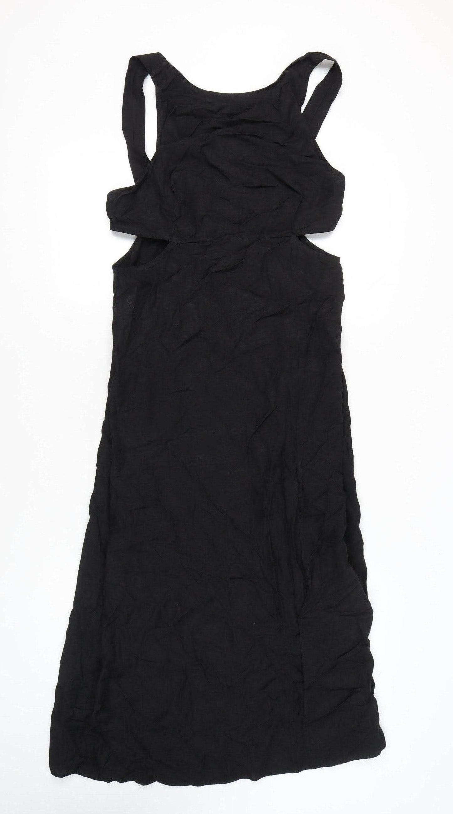 ASOS DESIGN Women’s Black Midi Slip Dress Size 14 Sleeveless Ruched Cut Out
