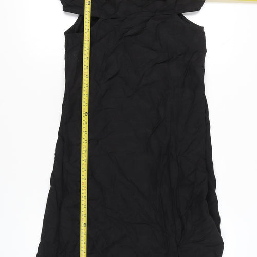 ASOS DESIGN Women’s Black Midi Slip Dress Size 14 Sleeveless Ruched Cut Out