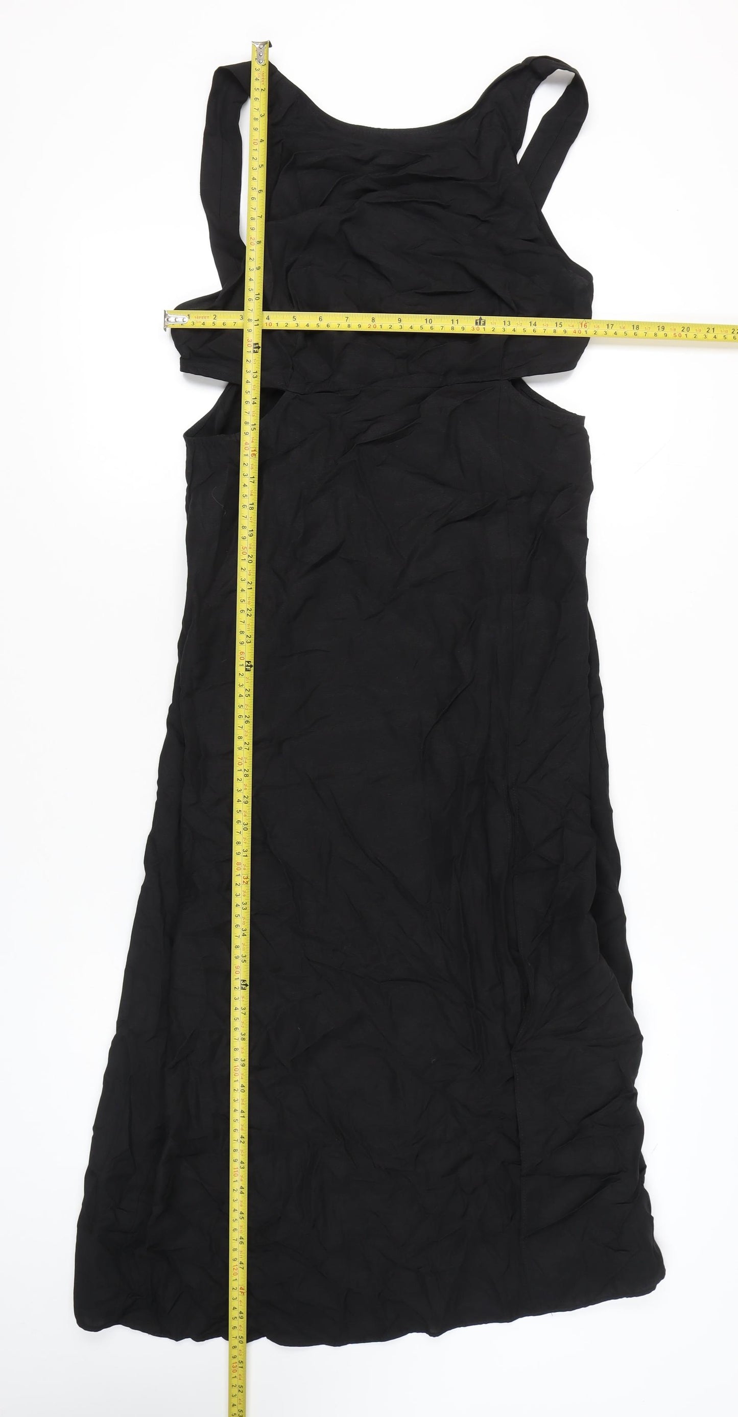 ASOS DESIGN Women’s Black Midi Slip Dress Size 14 Sleeveless Ruched Cut Out