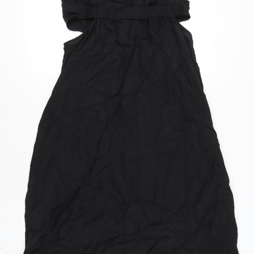 ASOS DESIGN Women’s Black Midi Slip Dress Size 14 Sleeveless Ruched Cut Out