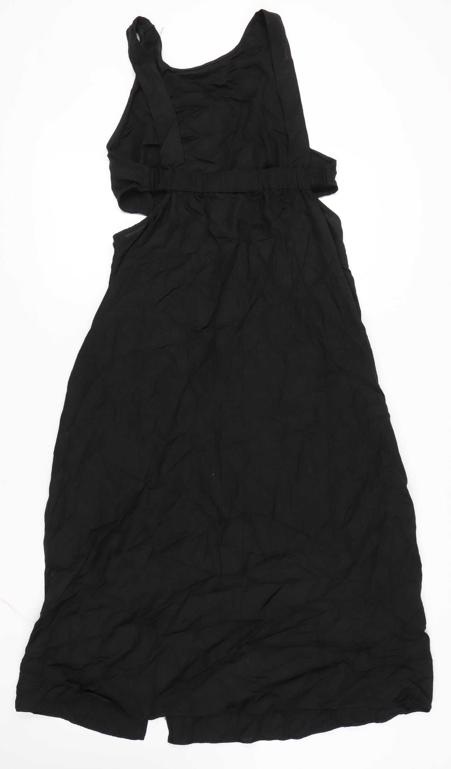 ASOS DESIGN Women’s Black Midi Slip Dress Size 14 Sleeveless Ruched Cut Out