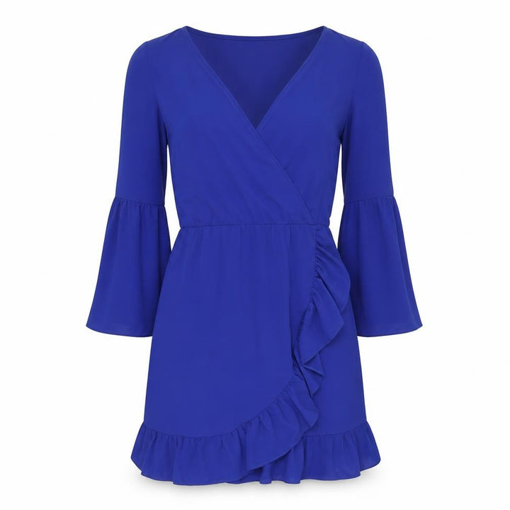 Miss Selfridge Womens Blue Wrap Dress Size 12 Ruffle Bell Sleeve