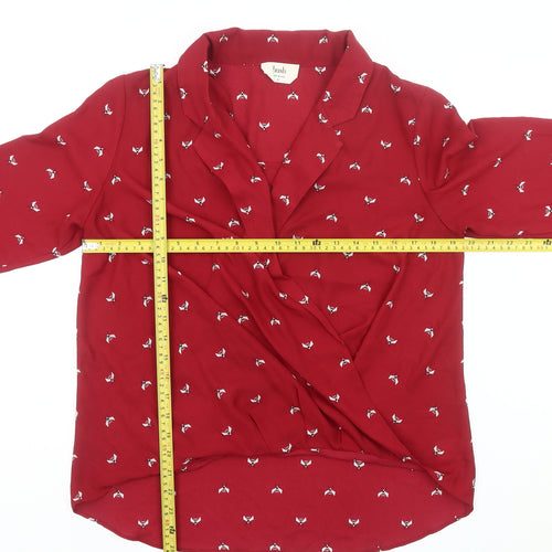 Hush Womens Red Bird Print Wrap Blouse Size 10 Long Sleeve