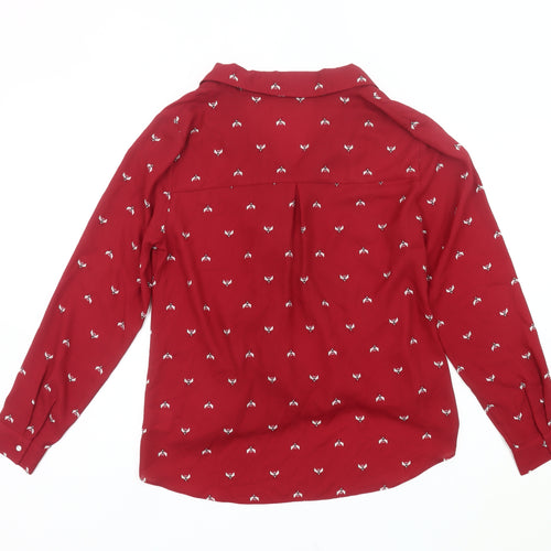 Hush Womens Red Bird Print Wrap Blouse Size 10 Long Sleeve