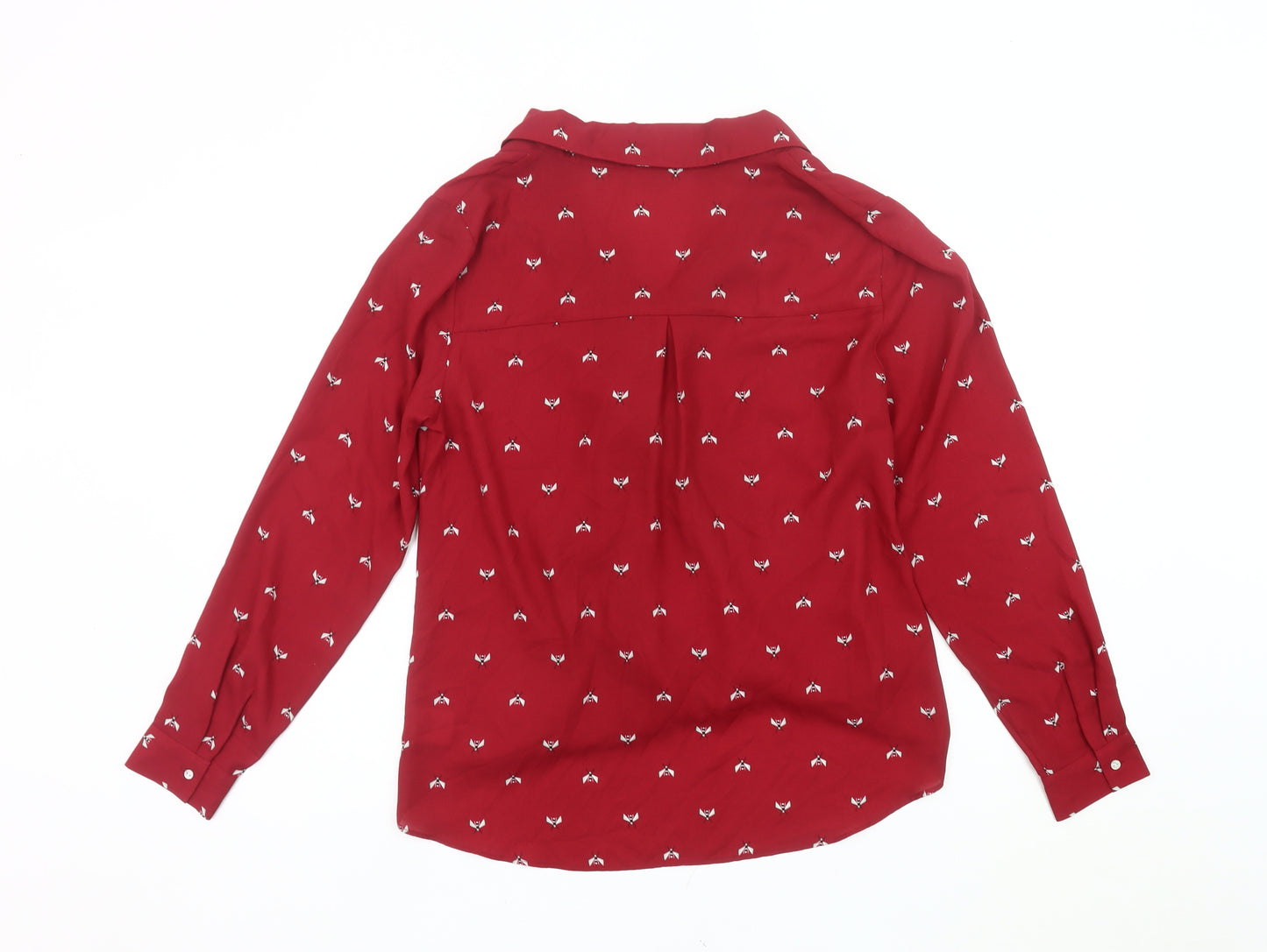 Hush Womens Red Bird Print Wrap Blouse Size 10 Long Sleeve