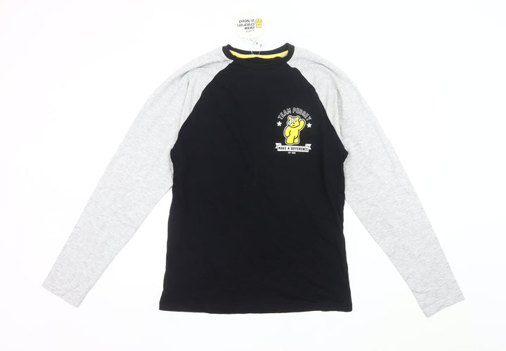 George Men’s Black Grey Pudsey Bear Long Sleeve T-Shirt Size S