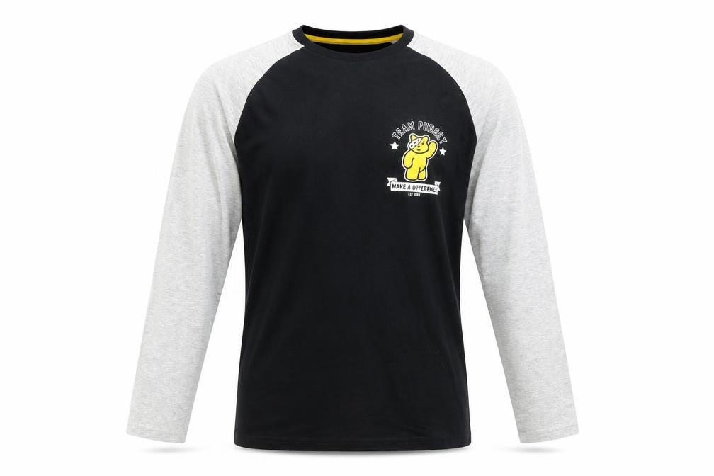George Men’s Black Grey Pudsey Bear Long Sleeve T-Shirt Size S