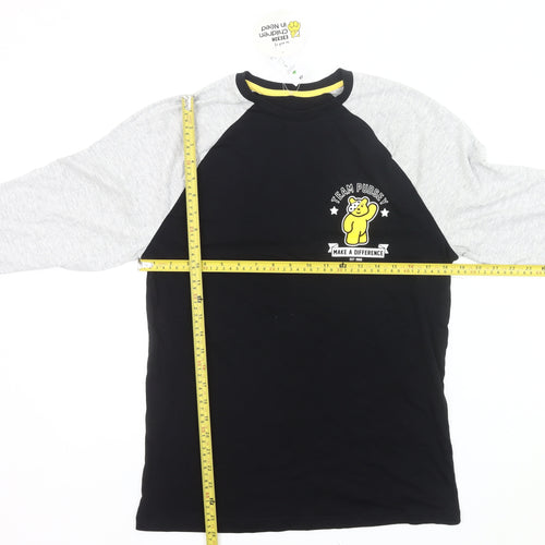 George Men’s Black Grey Pudsey Bear Long Sleeve T-Shirt Size S