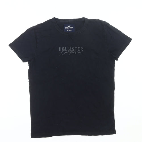 Hollister Men Black S Crew Neck Cotton Logo T-Shirt