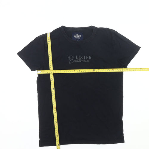 Hollister Men Black S Crew Neck Cotton Logo T-Shirt