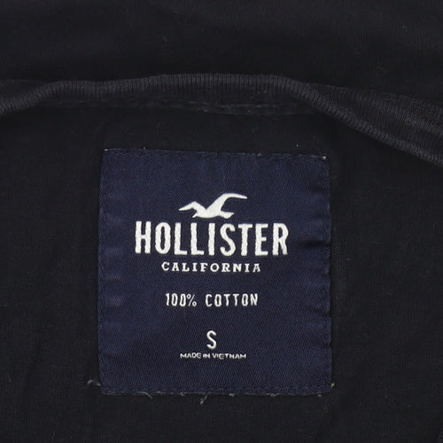 Hollister Men Black S Crew Neck Cotton Logo T-Shirt