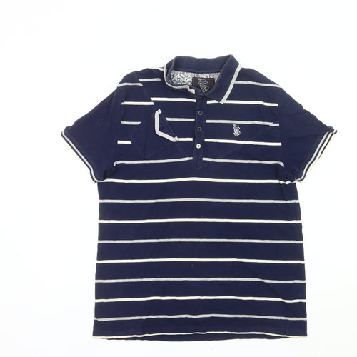 Nanny State Mens Blue Striped Polo Shirt Size L Cotton Short Sleeve