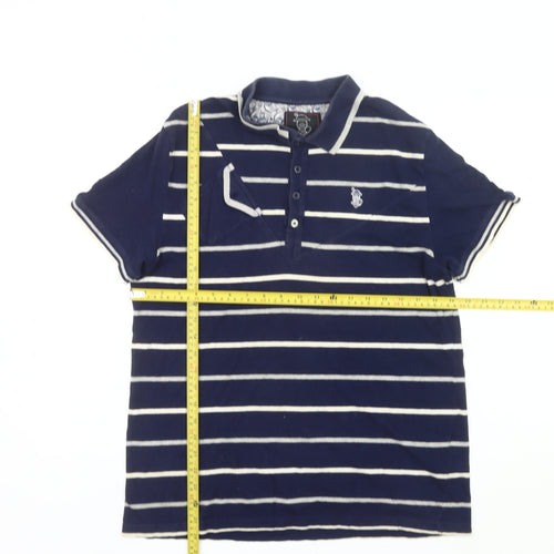 Nanny State Mens Blue Striped Polo Shirt Size L Cotton Short Sleeve