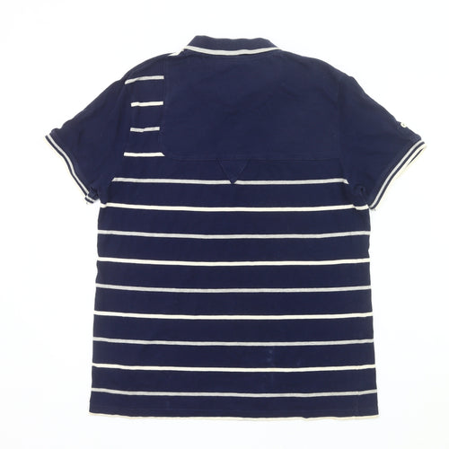 Nanny State Mens Blue Striped Polo Shirt Size L Cotton Short Sleeve