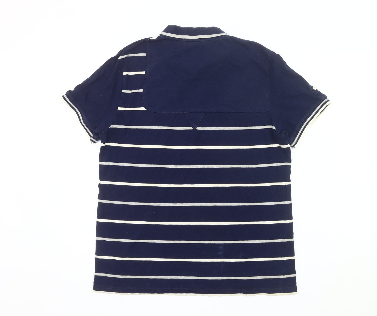 Nanny State Mens Blue Striped Polo Shirt Size L Cotton Short Sleeve