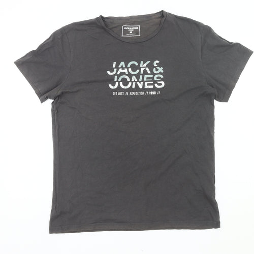 Jack & Jones Men’s Black Graphic Print Crew Neck T-Shirt Size L