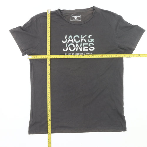 Jack & Jones Men’s Black Graphic Print Crew Neck T-Shirt Size L