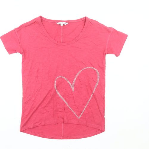Next Womens Pink T-Shirt UK 6 Plus Scoop Neck Rhinestone Heart