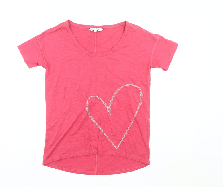 Next Womens Pink T-Shirt UK 6 Plus Scoop Neck Rhinestone Heart