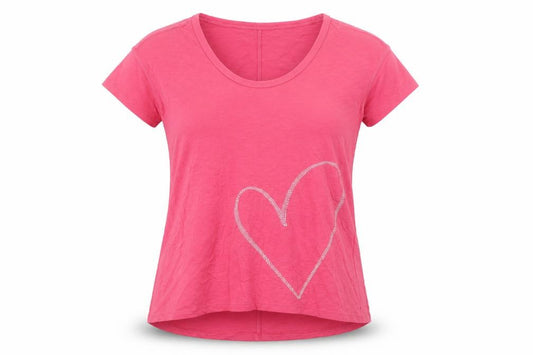 Front view of Next women’s pink t-shirt uk 6 plus scoop neck rhinestone heart