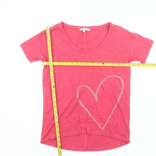 Next Womens Pink T-Shirt UK 6 Plus Scoop Neck Rhinestone Heart