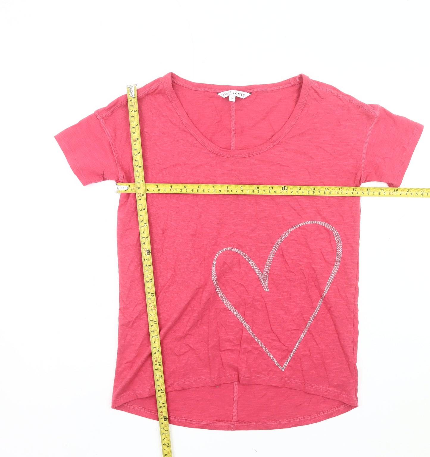 Next Womens Pink T-Shirt UK 6 Plus Scoop Neck Rhinestone Heart