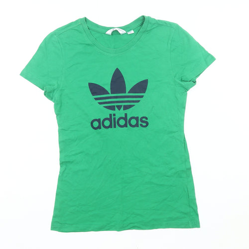 Adidas Womens Green Cotton T-Shirt Size 10 Casual Sportswear