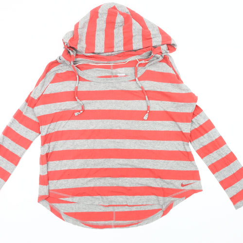 Nike Womens Grey Orange Striped Pullover Hoodie M Raglan Sleeve