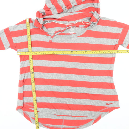 Nike Womens Grey Orange Striped Pullover Hoodie M Raglan Sleeve
