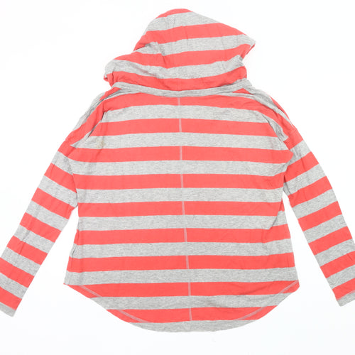 Nike Womens Grey Orange Striped Pullover Hoodie M Raglan Sleeve