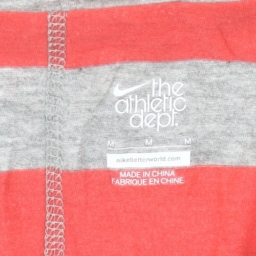 Nike Womens Grey Orange Striped Pullover Hoodie M Raglan Sleeve
