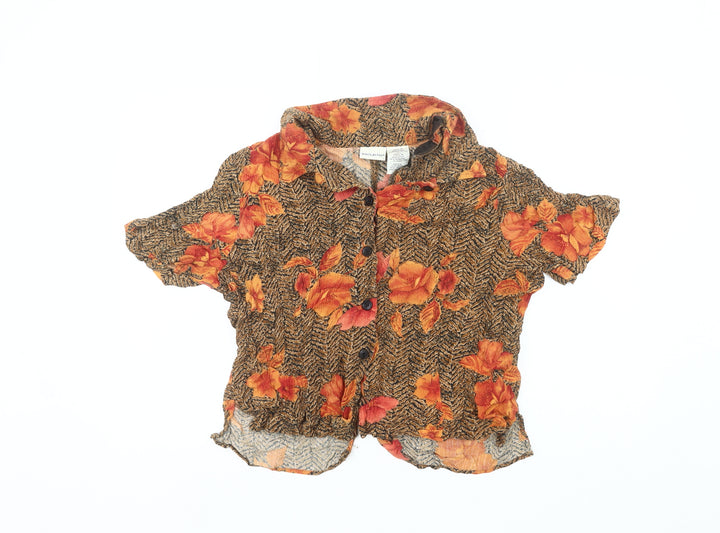 White Stag Womens Brown Floral Rayon Button-Up Shirt Size 14