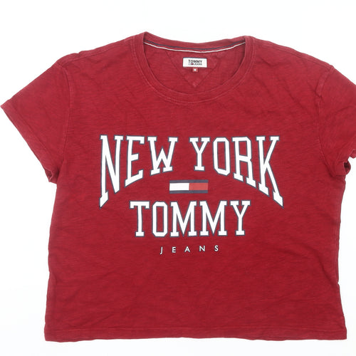 Tommy Jeans Women Red Cropped T-Shirt M Casual Logo Cotton