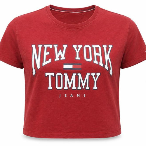 Tommy Jeans Women Red Cropped T-Shirt M Casual Logo Cotton