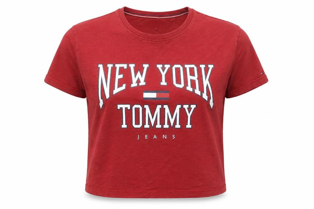 Tommy Jeans Women Red Cropped T-Shirt M Casual Logo Cotton