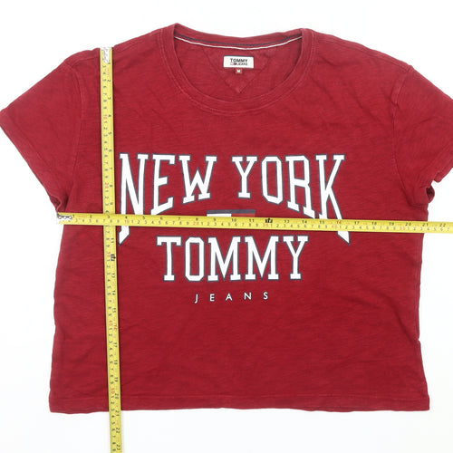 Tommy Jeans Women Red Cropped T-Shirt M Casual Logo Cotton