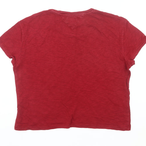 Tommy Jeans Women Red Cropped T-Shirt M Casual Logo Cotton