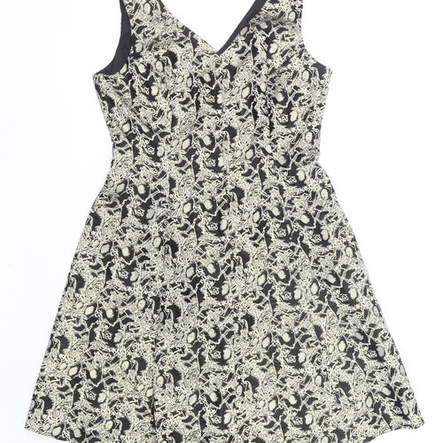 George Womens Black Gold Jacquard A-Line Dress Size 12