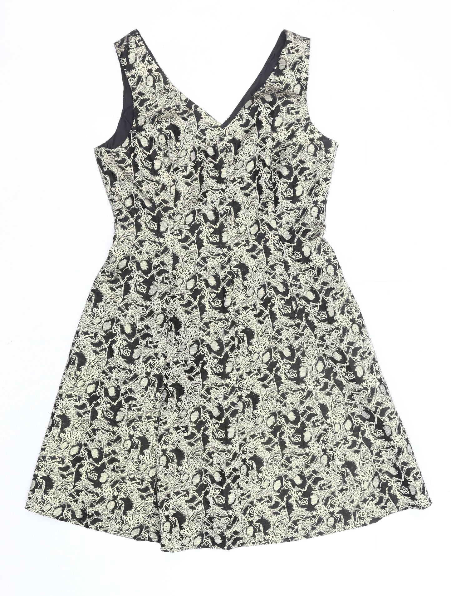 George Womens Black Gold Jacquard A-Line Dress Size 12