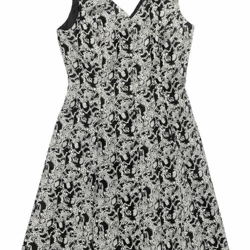 George Womens Black Gold Jacquard A-Line Dress Size 12