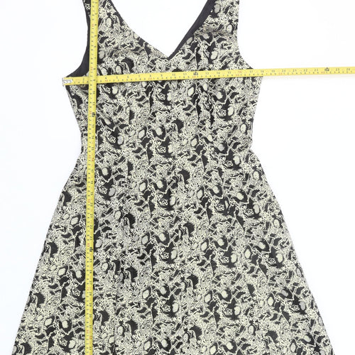George Womens Black Gold Jacquard A-Line Dress Size 12