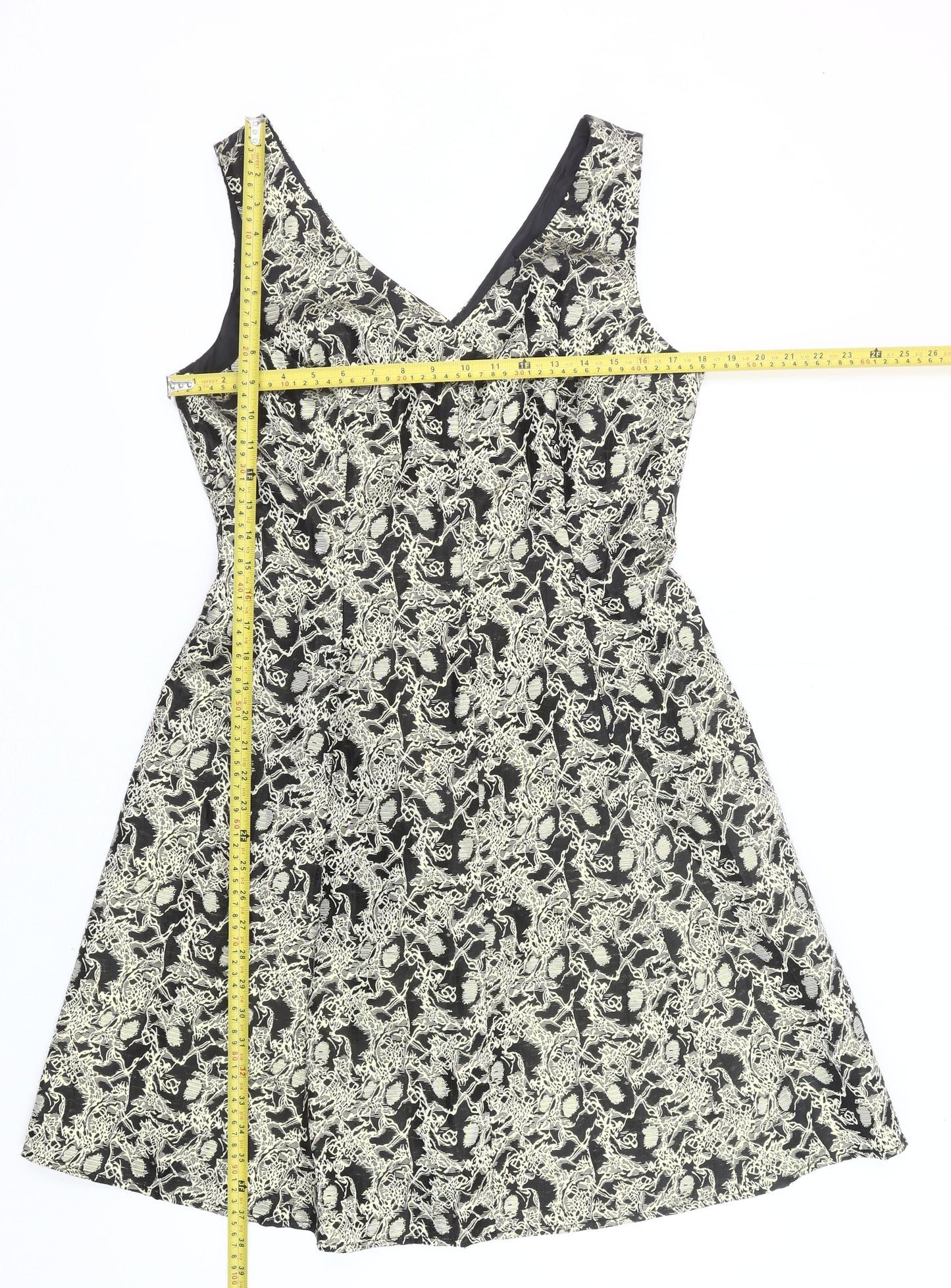 George Womens Black Gold Jacquard A-Line Dress Size 12