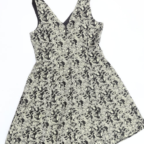 George Womens Black Gold Jacquard A-Line Dress Size 12