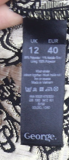 George Womens Black Gold Jacquard A-Line Dress Size 12