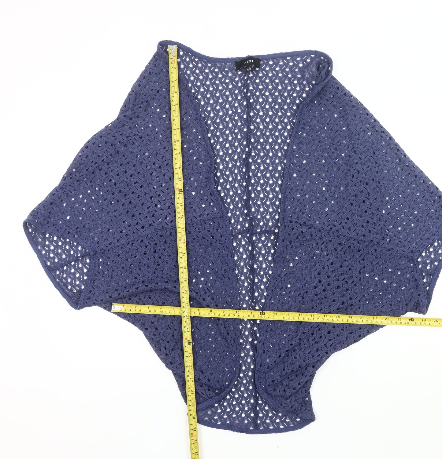 Next Women's Blue Cotton Crochet Shrug Size S Open-Knit Summer Casual