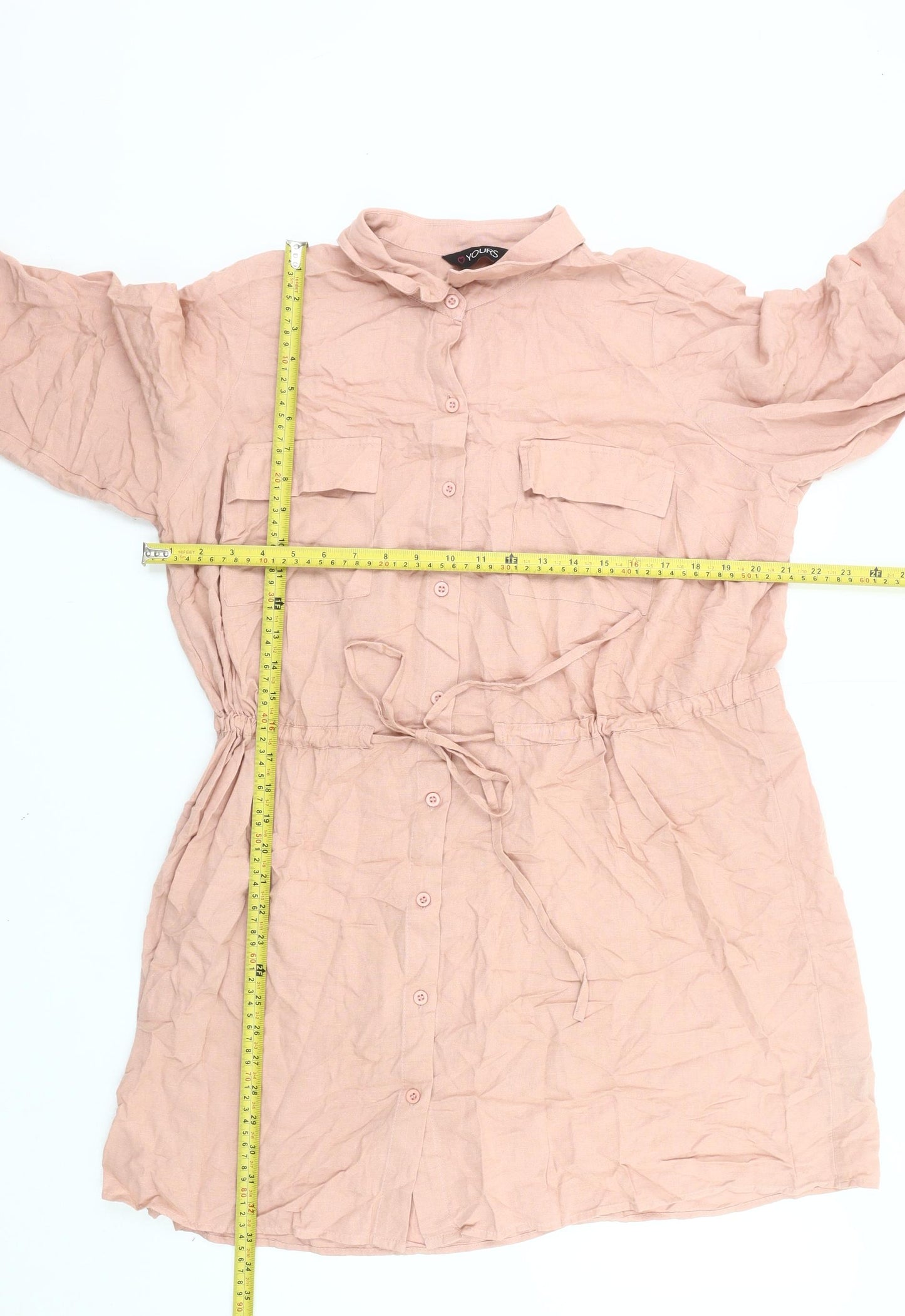 Yours Womens Pink Shirt Dress Size 18 Collared Button Knee Length